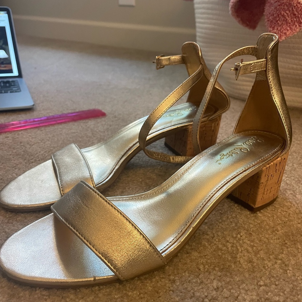 Lilly Pulitzer Gold Ankle Strap Heels